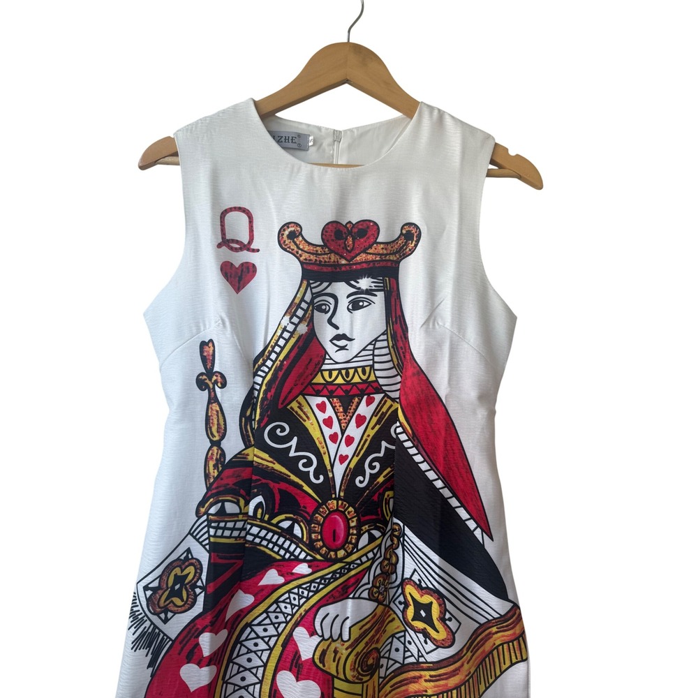 Queen of Hearts Playing Card Novelty Dress Sz S Casino Vegas Maximalist Baroque - Picture 2 of 9